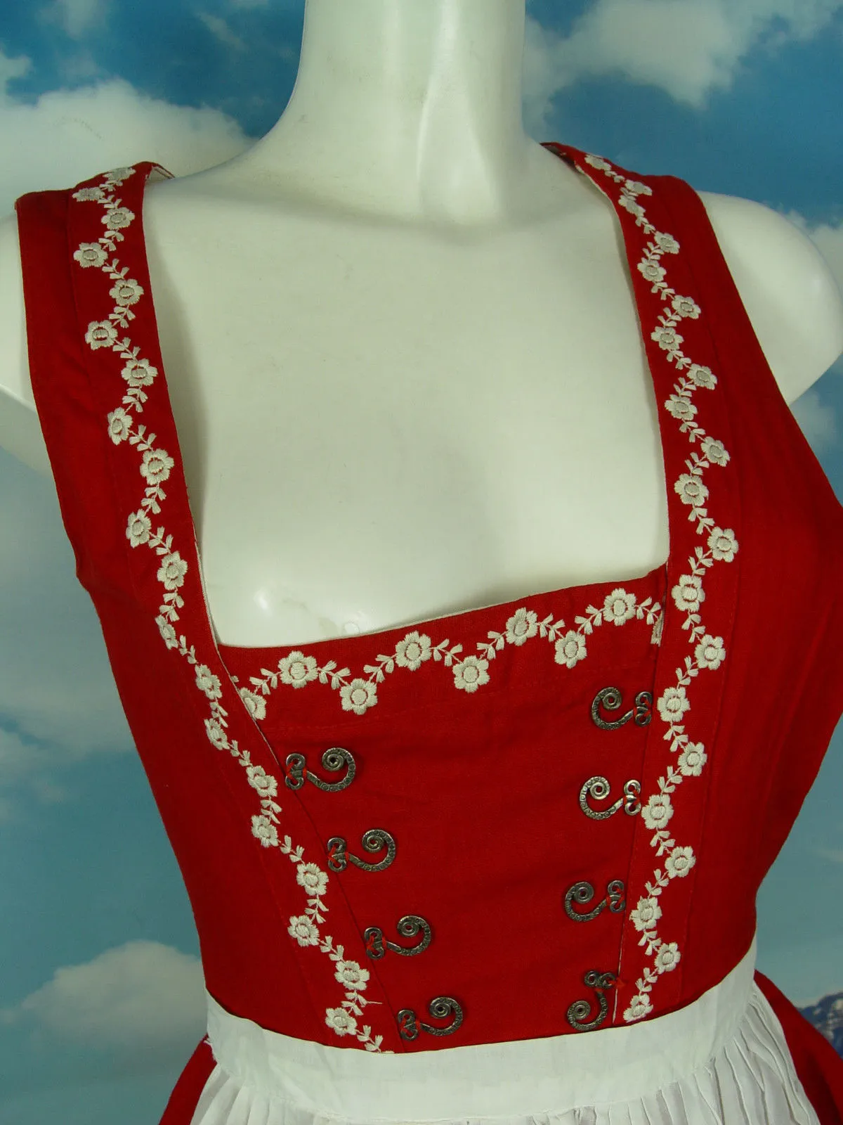 60/70er orig.Vintage SALZBURGER Stickerei Dirndl mit Schürze -DK408- Gr.32/34