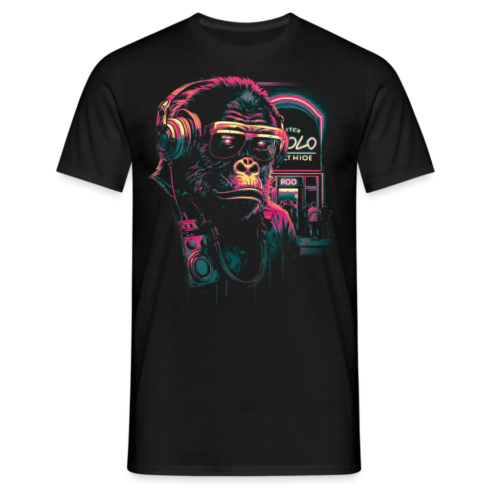 Cyberpunk Neon Gorilla Affe Sonnenbrille Kopfhrer - T-Shirt
