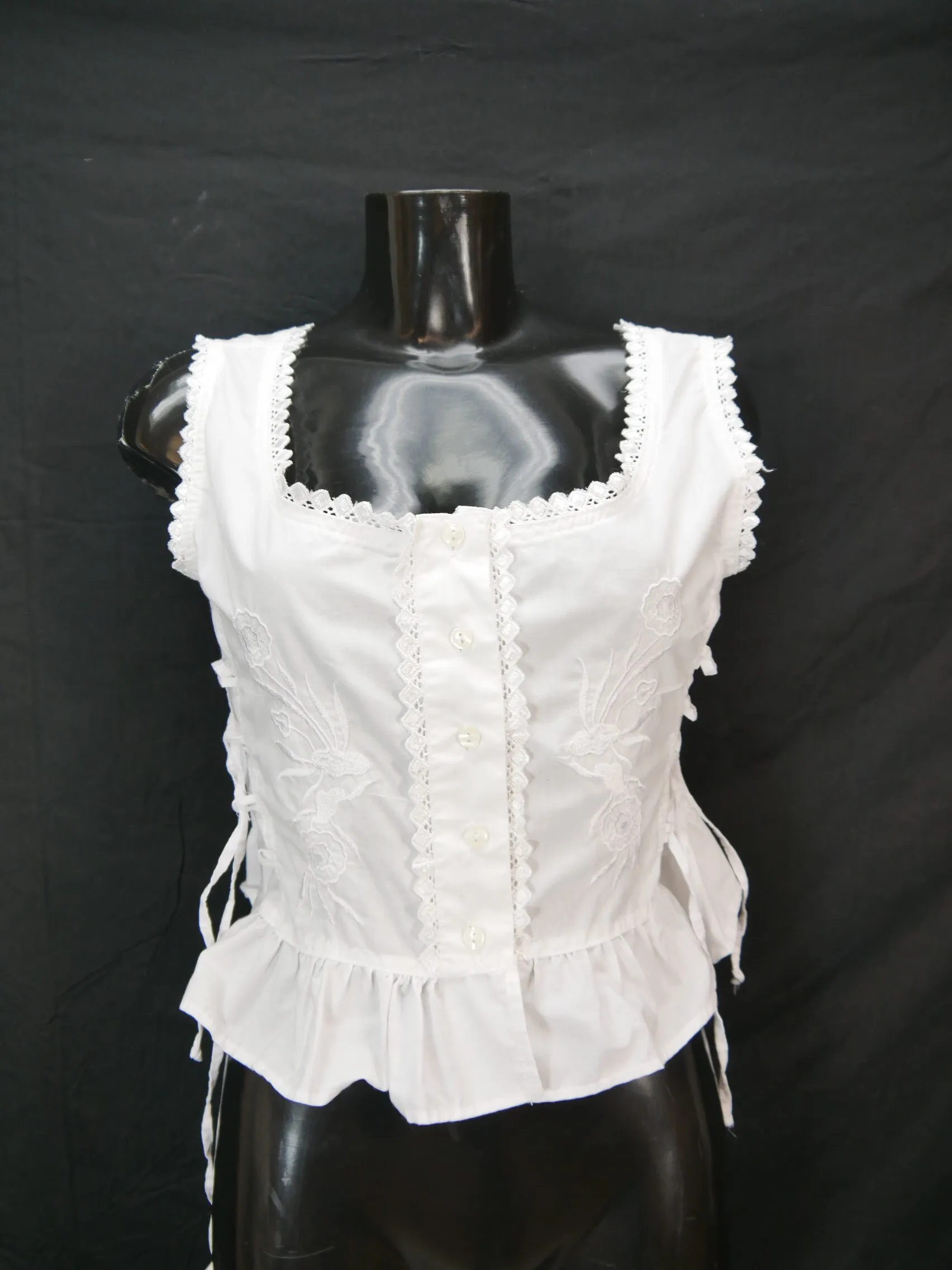 Gr.42 Trachtenbluse weiß Bluse für Dirndl Allegria mit Spitze Schößchen TB9155