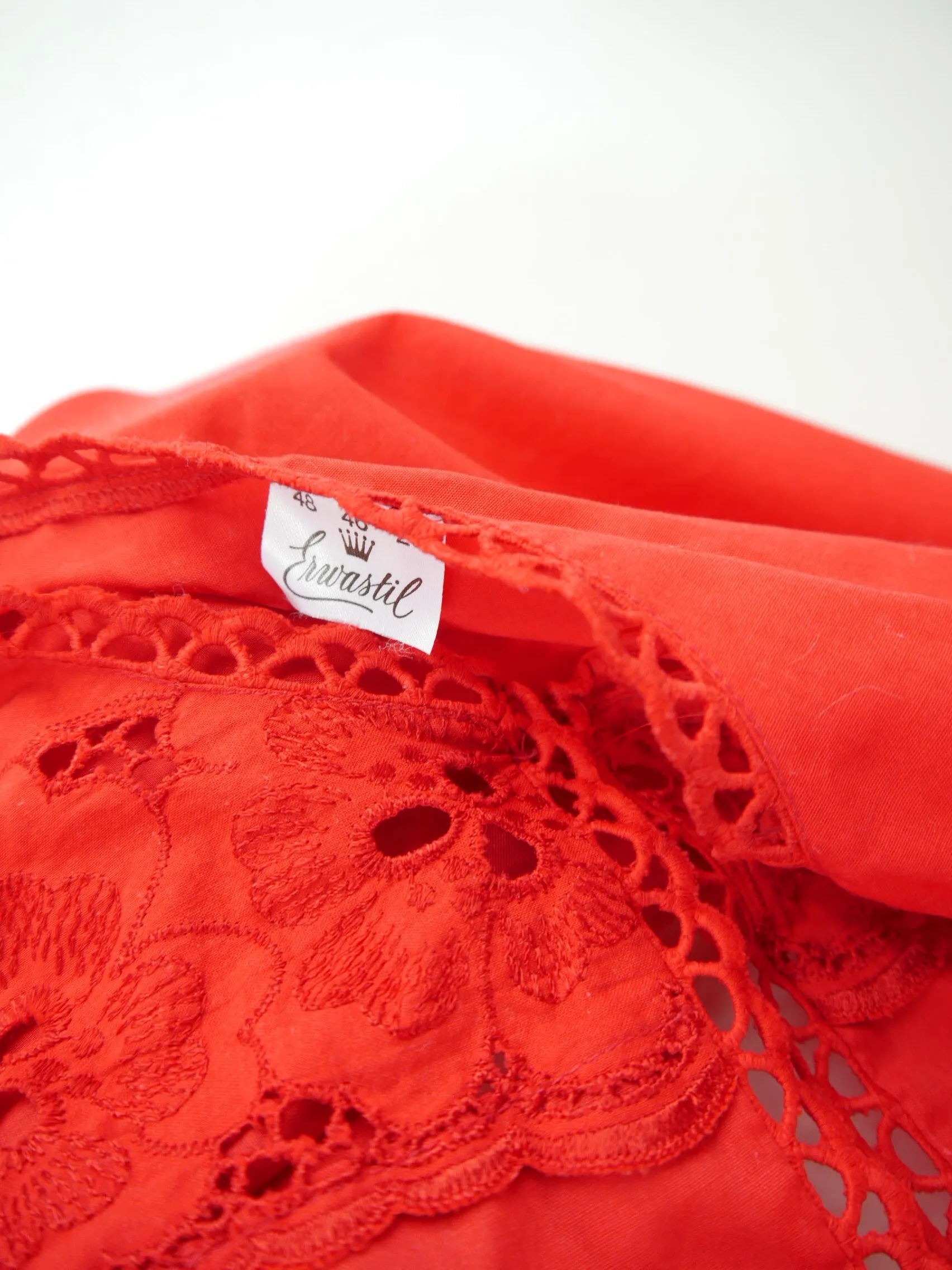 Gr.46 Trachtenbluse rot Erwastil Bluse für Dirndl Baumwolle mit Spitze  TB8804