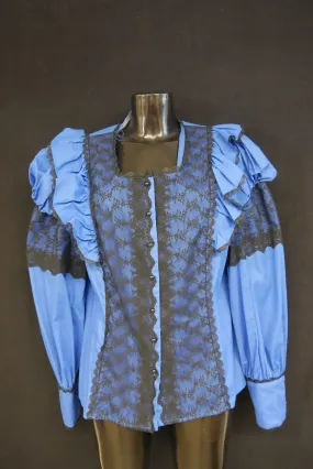 Gr.48 Trachtenbluse blau Bluse für Dirndl Western Collection mit Spitze TB9568