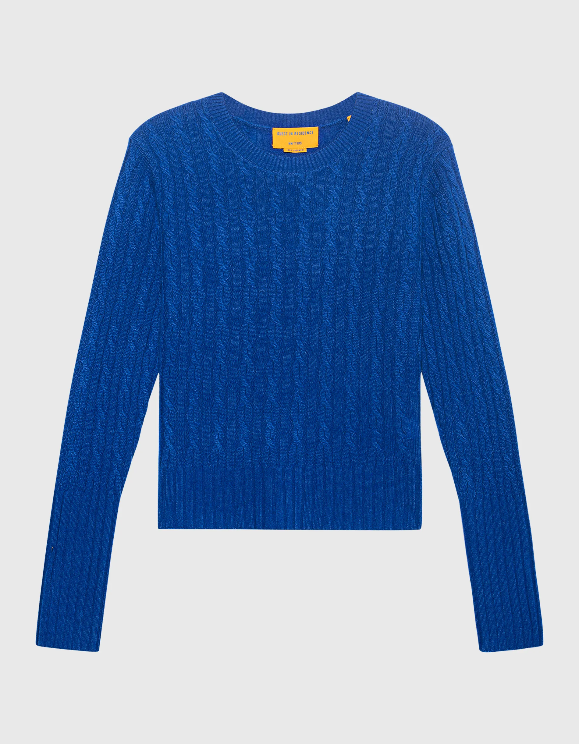 Guest in Residence Cable Shrunken Crew in Cashmere Cob Blue // Kaschmir-Pullover