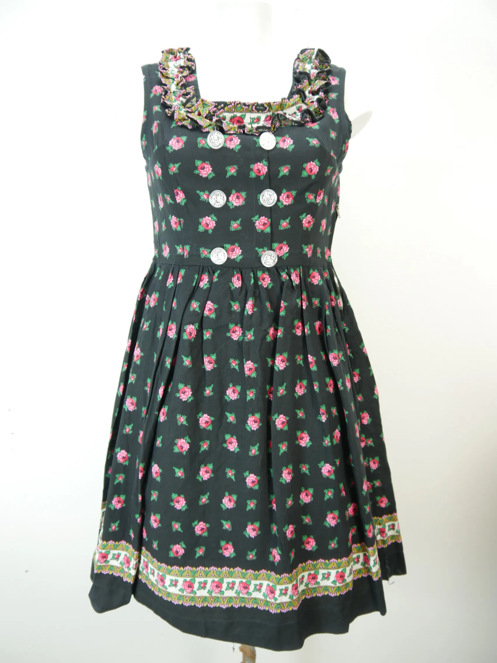 Handarbeit schwarz mit Rosenmotiv wundervolles Dirndl ohne Schürze Gr.38