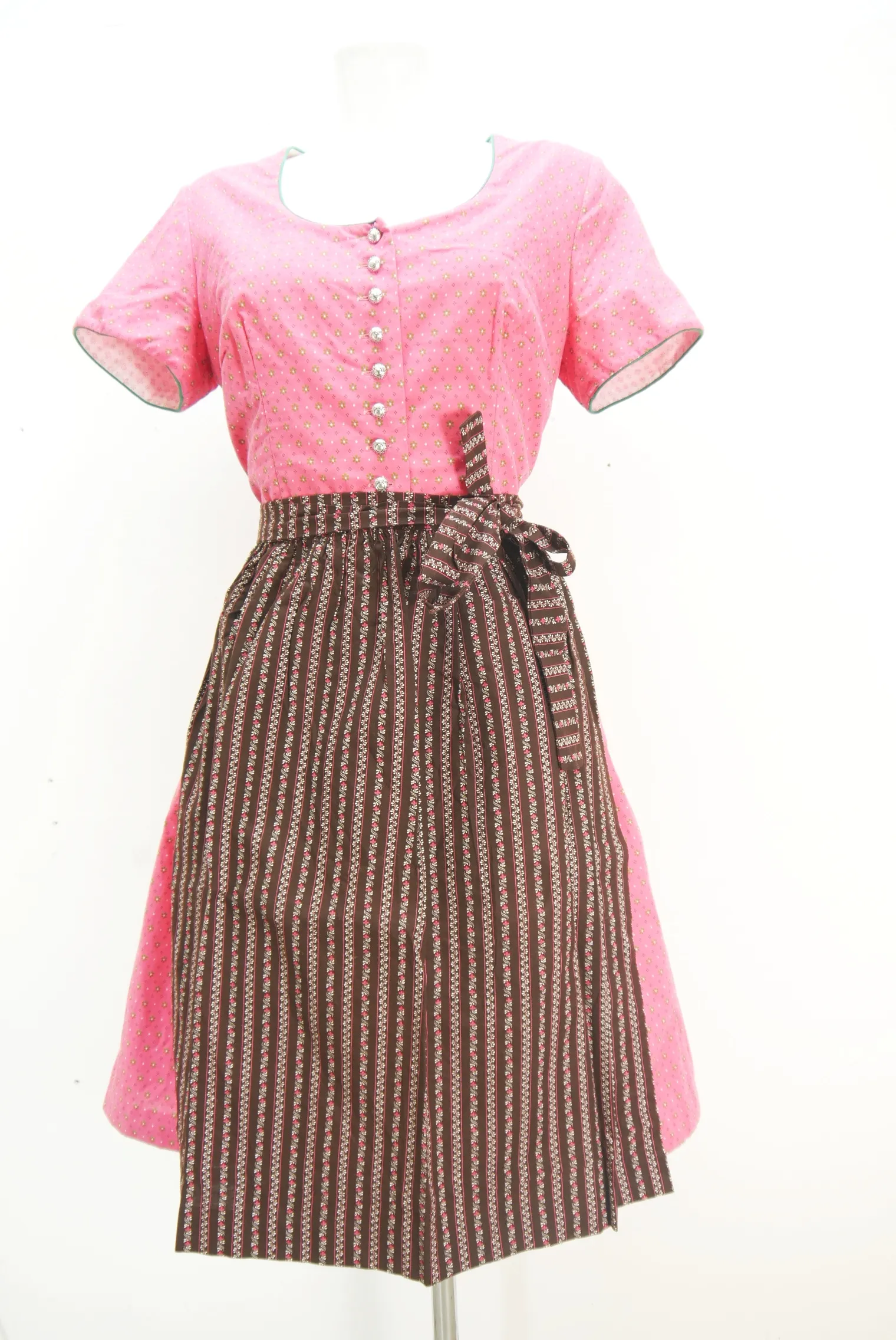Herrlich pink Baumwolle mit kurzem Ärmel faszinierendes Dirndl mit Schürze Gr.44