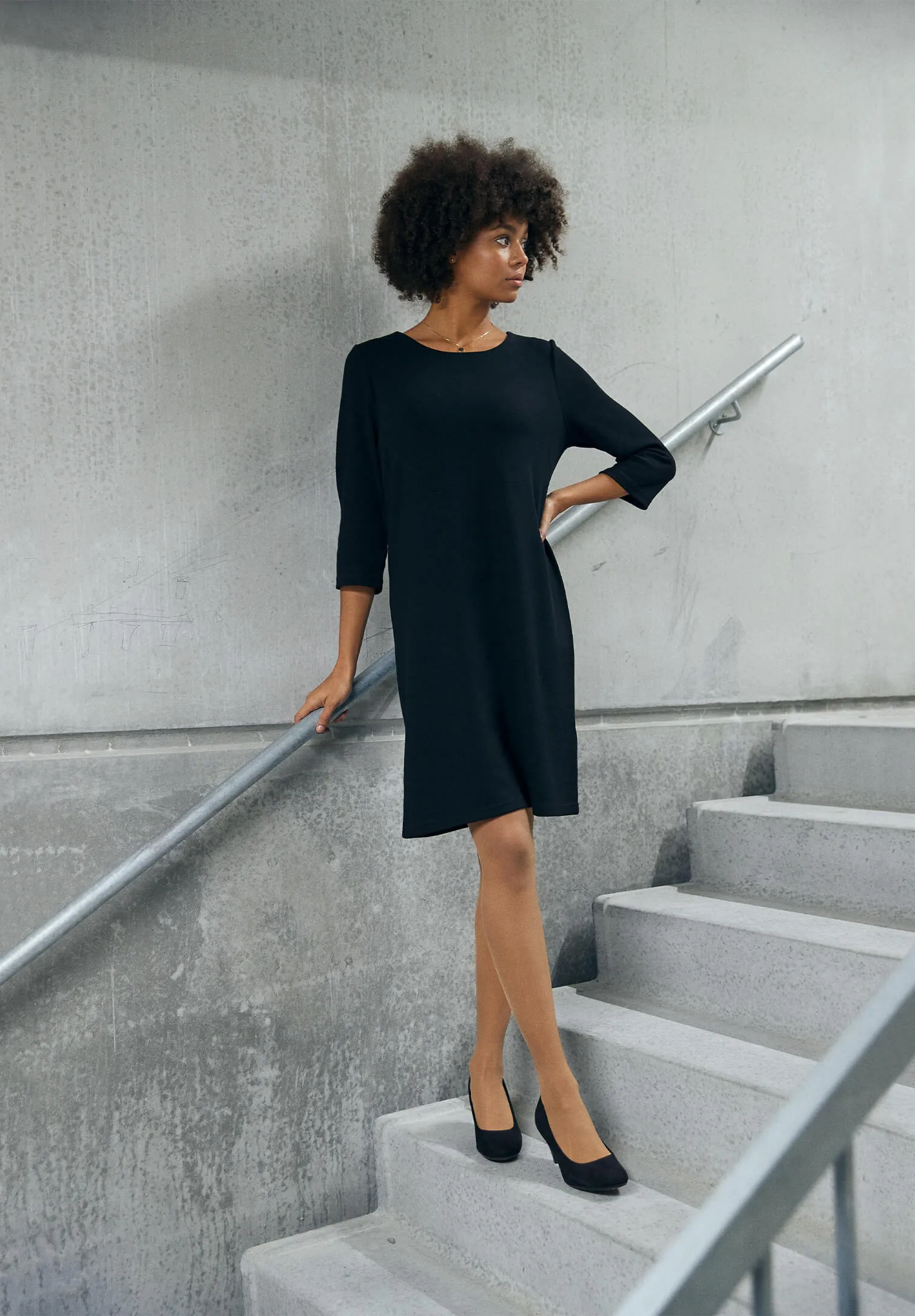 Kleid strukturiert Modern Fit - schwarz - XS
