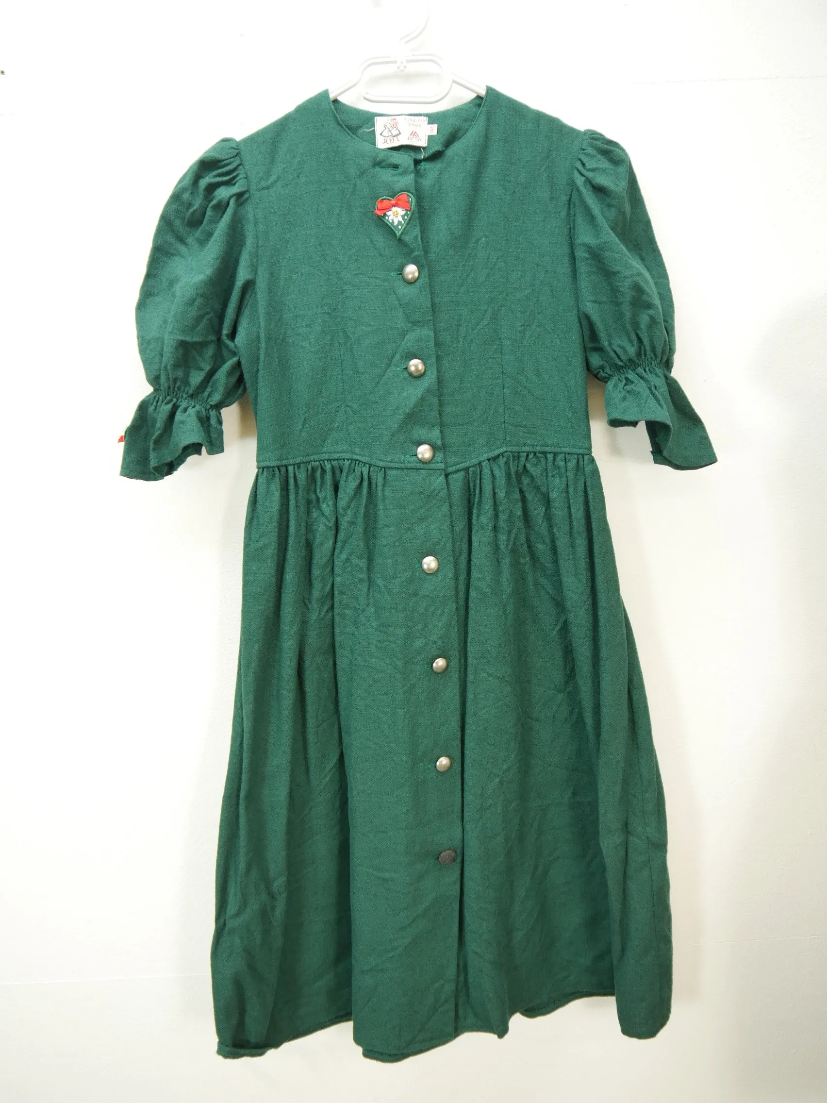 Koralpen Dirndl Austria Leinen grün mit Puffärmel hammer Landhauskleid Gr.36