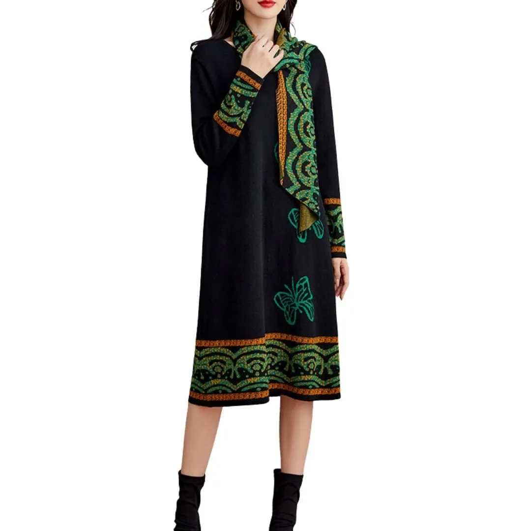 Schickes Kleid mit Schalband und gestickten Akzenten