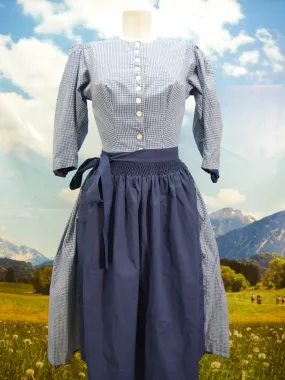 Trachten Baumwolle Handgenäht blau weiß kariert fesches Dirndl mit Schürze Gr.36
